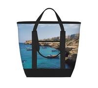 BSCKKDMN Large Insulated Lunch Bag For Women Men, Leak Proof Waterproof Cooler Bag Reusable Grocery Tote Bag For Travel Beach Picnic Coastal Of Malta Lightweight Handbag