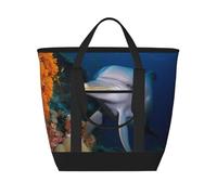 BSCKKDMN Large Insulated Lunch Bag For Women Men, Leak Proof Waterproof Cooler Bag Reusable Grocery Tote Bag For Travel Beach Picnic Dolphin On Coral Lightweight Handbag