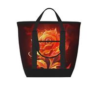 BSCKKDMN Large Insulated Lunch Bag For Women Men, Leak Proof Waterproof Cooler Bag Reusable Grocery Tote Bag For Travel Beach Picnic Flame Rose Lightweight Handbag