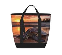 BSCKKDMN Large Insulated Lunch Bag For Women Men, Leak Proof Waterproof Cooler Bag Reusable Grocery Tote Bag For Travel Beach Picnic Sea Turtle Sunset Lightweight Handbag