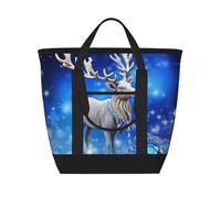 BSCKKDMN Large Insulated Lunch Bag For Women Men, Leak Proof Waterproof Cooler Bag Reusable Grocery Tote Bag For Travel Beach Picnic Crystal Reindeer Christmas Lightweight Handbag