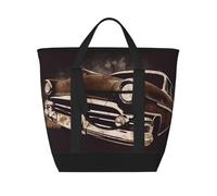 BSCKKDMN Large Insulated Lunch Bag For Women Men, Leak Proof Waterproof Cooler Bag Reusable Grocery Tote Bag For Travel Beach Picnic American Car In Brown Lightweight Handbag