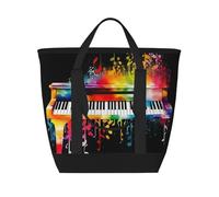 BSCKKDMN Large Insulated Lunch Bag For Women Men, Leak Proof Waterproof Cooler Bag Reusable Grocery Tote Bag For Travel Beach Picnic Colorful Piano Keyboard Music Note Lightweight Handbag