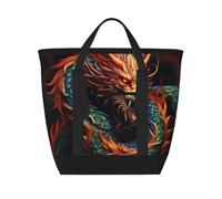 BSCKKDMN Large Insulated Lunch Bag For Women Men, Leak Proof Waterproof Cooler Bag Reusable Grocery Tote Bag For Travel Beach Picnic Chinese Dragon Lightweight Handbag