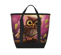 BSCKKDMN Large Insulated Lunch Bag For Women Men, Leak Proof Waterproof Cooler Bag Reusable Grocery Tote Bag For Travel Beach Picnic Owl Lightweight Handbag
