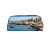 BSCKKDMN Leather Pencil Case Cute Zipper Pencil Pouch Pen Bag Multifunctional Travel Makeup Cosmetic Bag Coastal Of Malta Key Pouch For Women Men Work Office