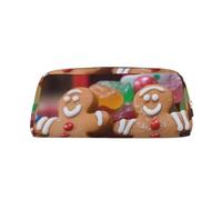 BSCKKDMN Leather Pencil Case Cute Zipper Pencil Pouch Pen Bag Multifunctional Travel Makeup Cosmetic Bag Gingerbread Man Candy Key Pouch For Women Men Work Office