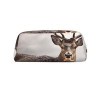 BSCKKDMN Leather Pencil Case Cute Zipper Pencil Pouch Pen Bag Multifunctional Travel Makeup Cosmetic Bag Wild Animals Deer Key Pouch For Women Men Work Office