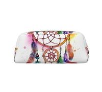 BSCKKDMN Leather Pencil Case Cute Zipper Pencil Pouch Pen Bag Multifunctional Travel Makeup Cosmetic Bag Watercolor Dream Catcher Key Pouch For Women Men Work Office