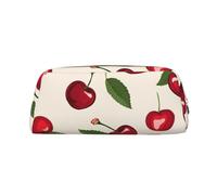BSCKKDMN Leather Pencil Case Cute Zipper Pencil Pouch Pen Bag Multifunctional Travel Makeup Cosmetic Bag Red Cherry Pattern Key Pouch For Women Men Work Office