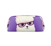 BSCKKDMN Leather Pencil Case Cute Zipper Pencil Pouch Pen Bag Multifunctional Travel Makeup Cosmetic Bag Love Alpaca Purple Key Pouch For Women Men Work Office