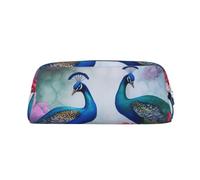 BSCKKDMN Leather Pencil Case Cute Zipper Pencil Pouch Pen Bag Multifunctional Travel Makeup Cosmetic Bag Beautiful Peacocks And Lotuses Key Pouch For Women Men Work Office