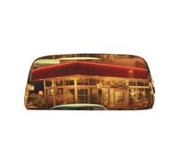 BSCKKDMN Leather Pencil Case Cute Zipper Pencil Pouch Pen Bag Multifunctional Travel Makeup Cosmetic Bag Vintage Eatery Dinner Key Pouch For Women Men Work Office