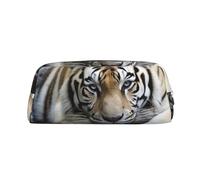 BSCKKDMN Leather Pencil Case Cute Zipper Pencil Pouch Pen Bag Multifunctional Travel Makeup Cosmetic Bag Tiger Lie On Rock Key Pouch For Women Men Work Office