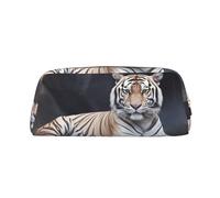 BSCKKDMN Leather Pencil Case Cute Zipper Pencil Pouch Pen Bag Multifunctional Travel Makeup Cosmetic Bag Tiger Sitting On Rock Animal Key Pouch For Women Men Work Office