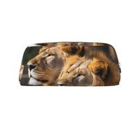 BSCKKDMN Leather Pencil Case Cute Zipper Pencil Pouch Pen Bag Multifunctional Travel Makeup Cosmetic Bag Two Lions Key Pouch For Women Men Work Office