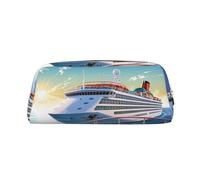 BSCKKDMN Leather Pencil Case Cute Zipper Pencil Pouch Pen Bag Multifunctional Travel Makeup Cosmetic Bag Summer Sea Cruise Key Pouch For Women Men Work Office