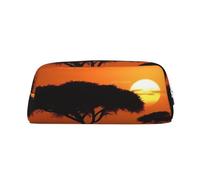 BSCKKDMN Leather Pencil Case Cute Zipper Pencil Pouch Pen Bag Multifunctional Travel Makeup Cosmetic Bag Sunset African Savanna Key Pouch For Women Men Work Office