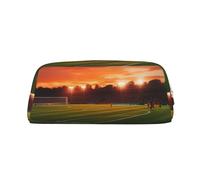 BSCKKDMN Leather Pencil Case Cute Zipper Pencil Pouch Pen Bag Multifunctional Travel Makeup Cosmetic Bag Sunset Beautiful Soccer Field Key Pouch For Women Men Work Office