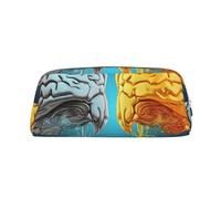 BSCKKDMN Leather Pencil Case Cute Zipper Pencil Pouch Pen Bag Multifunctional Travel Makeup Cosmetic Bag Left And Right Brain Functions Key Pouch For Women Men Work Office