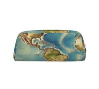 BSCKKDMN Leather Pencil Case Cute Zipper Pencil Pouch Pen Bag Multifunctional Travel Makeup Cosmetic Bag World Map Key Pouch For Women Men Work Office