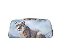 BSCKKDMN Leather Pencil Case Cute Zipper Pencil Pouch Pen Bag Multifunctional Travel Makeup Cosmetic Bag Snow Leopard Mountain Key Pouch For Women Men Work Office