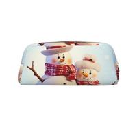 BSCKKDMN Leather Pencil Case Cute Zipper Pencil Pouch Pen Bag Multifunctional Travel Makeup Cosmetic Bag Cute Snowmen Christmas Key Pouch For Women Men Work Office