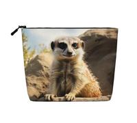 BSCKKDMN Meerkat Animal Makeup Bag For Women, Waterproof Linen Travel Cosmetic Case Lightweight Zipper Travel Toiletry Bag Organizer Makeup Brushes Storage Bag