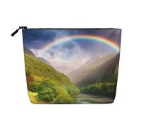 BSCKKDMN Mountain Valley With Rainbow Makeup Bag For Women, Waterproof Linen Travel Cosmetic Case Lightweight Zipper Travel Toiletry Bag Organizer Makeup Brushes Storage Bag