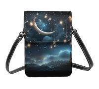BSCKKDMN Nightsky Hanging Moon Stars Small Crossbody Bags For Women Cell Phone Purse Pu Leather Wallet Bag With Shoulder Strap