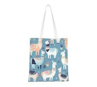BSCKKDMN Panda Cartoon Tote Bag For Women,Canvas Shoulder Bags With Pockets Shopping Bag Cute Reusable Grocery Bags, Llama Cartoon Pattern, One Size