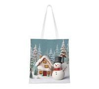 BSCKKDMN Panda Cartoon Tote Bag For Women,Canvas Shoulder Bags With Pockets Shopping Bag Cute Reusable Grocery Bags, Snowman and Village, One Size