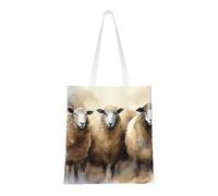 BSCKKDMN Red Pandas Tote Bag For Women,Canvas Shoulder Bags With Pockets Shopping Bag Cute Reusable Grocery Bags, Sheeps Watercolor, One Size