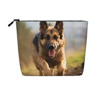 BSCKKDMN Running German Shepherd Dog Makeup Bag For Women, Waterproof Linen Travel Cosmetic Case Lightweight Zipper Travel Toiletry Bag Organizer Makeup Brushes Storage Bag