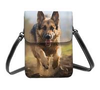 BSCKKDMN Running German Shepherd Dog Small Crossbody Bags For Women Cell Phone Purse Pu Leather Wallet Bag With Shoulder Strap