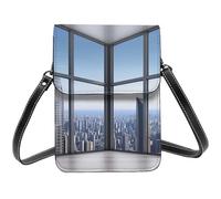 BSCKKDMN Skyscraper Buildings Small Crossbody Bags For Women Cell Phone Purse Pu Leather Wallet Bag With Shoulder Strap