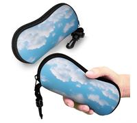 BSCKKDMN Soft Sunglasses Case For Men Women,Ultra Light Neoprene Eyeglasses Case White Clouds Sky Portable Soft Reading Glass Pouch With Belt Clip