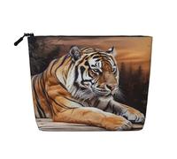 BSCKKDMN Tiger Lying On Wood Makeup Bag For Women, Waterproof Linen Travel Cosmetic Case Lightweight Zipper Travel Toiletry Bag Organizer Makeup Brushes Storage Bag