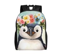 BSCKKDMN Travel Laptop Backpack For Women Men,Waterproof Lightweight Cute Backpack Penguin Wearing Flowers Casual Daypack
