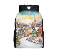BSCKKDMN Travel Laptop Backpack For Women Men,Waterproof Lightweight Cute Backpack Watercolor Magic Christmas Village Casual Daypack
