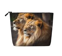 BSCKKDMN Two Lions Makeup Bag For Women, Waterproof Linen Travel Cosmetic Case Lightweight Zipper Travel Toiletry Bag Organizer Makeup Brushes Storage Bag