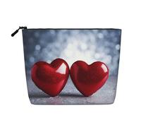 BSCKKDMN Two Red Hearts Makeup Bag For Women, Waterproof Linen Travel Cosmetic Case Lightweight Zipper Travel Toiletry Bag Organizer Makeup Brushes Storage Bag