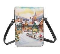 BSCKKDMN Watercolor Magic Christmas Village Small Crossbody Bags For Women Cell Phone Purse Pu Leather Wallet Bag With Shoulder Strap