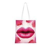 BSCKKDMN Xmas Tree Balls Snow Tote Bag For Women,Canvas Shoulder Bags With Pockets Shopping Bag Cute Reusable Grocery Bags, Woman Lips, One Size