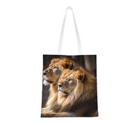 BSCKKDMN Yellow Dog Tote Bag For Women,Canvas Shoulder Bags With Pockets Shopping Bag Cute Reusable Grocery Bags, Two Lions, One Size