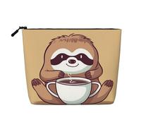 BSCKKDMN Yoga Sloth Coffee Makeup Bag For Women, Waterproof Linen Travel Cosmetic Case Lightweight Zipper Travel Toiletry Bag Organizer Makeup Brushes Storage Bag