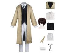 BSD Dazai Osamu Cosplay Costume Nakahara Chuuya/Yosano Akiko Cosplay Outfit, Anime Nakajima Atsushi Detective Uniform Pant or Shirt Skirt Full Set with Wig Halloween Dress Up Suit for Women Men
