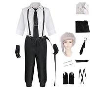 BSD Dazai Osamu Cosplay Costume Nakahara Chuuya/Yosano Akiko Cosplay Outfit, Anime Nakajima Atsushi Detective Uniform Pant or Shirt Skirt Full Set with Wig Halloween Dress Up Suit for Women Men