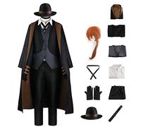 BSD Dazai Osamu Cosplay Costume Nakahara Chuuya/Yosano Akiko Cosplay Outfit, Anime Nakajima Atsushi Detective Uniform Pant or Shirt Skirt Full Set with Wig Halloween Dress Up Suit for Women Men