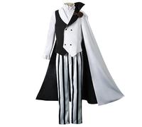 BSD Nikolai Gogol Cosplay Costume Dazai Osamu Cosplay Outfit, White Cloak and Black White Striped Uniform Jacket Pant Set Anime Cosplays Outfit Halloween Christmas Carnival Party Role Play Cloth